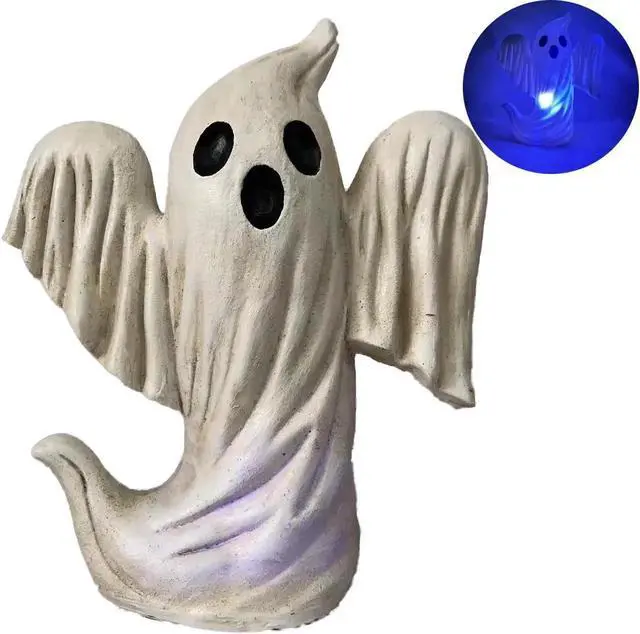 Main image of Gemdeck Halloween Decor Ghost With Pumpkin Light Up Jack-o'-lantern Ceramic Pumpkin Light