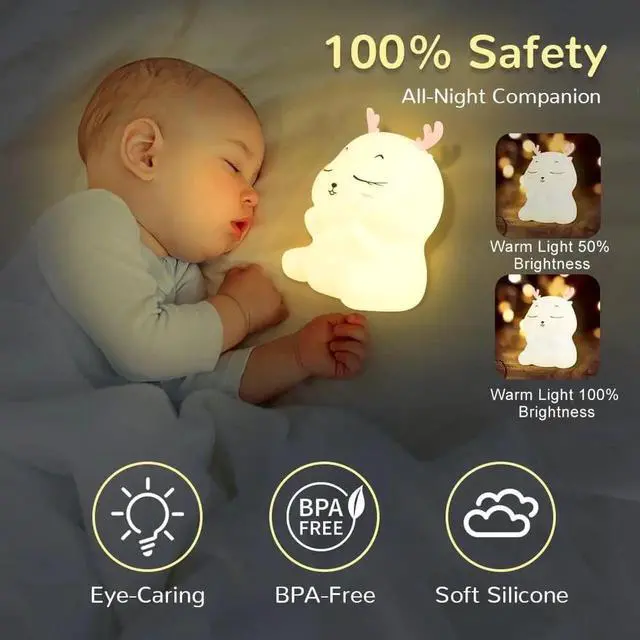 Alt view image 3 of 7 - Gemdeck Cute Deer Night Light Lamp for Kid, Mins Timer, 7 Colors Portable Nursery Night Lights for Bedroom