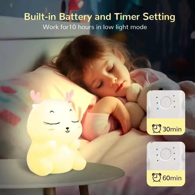 Alt view image 5 of 7 - Gemdeck Cute Deer Night Light Lamp for Kid, Mins Timer, 7 Colors Portable Nursery Night Lights for Bedroom