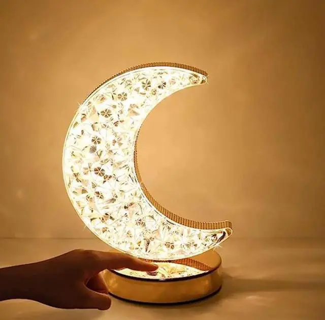 Main image of Gemdeck Crystal Moon Table Lamp, Touch Nightstand Lamp for Bedroom, 3 Colors Modes, Moon Night Light