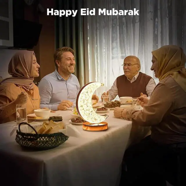 Alt view image 2 of 5 - Gemdeck Crystal Moon Table Lamp, Touch Nightstand Lamp for Bedroom, 3 Colors Modes, Moon Night Light