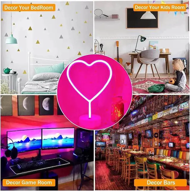 Alt view image 4 of 6 - Gemdeck Neon Heart Light Heart Neon Sign Pink Heart Led Light with Base