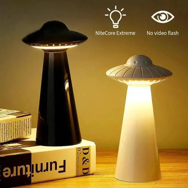 Alt view image 5 of 6 - Gemdeck Flying Saucer LED Table Lamp Eye Protection USB Rechargeable Dimming Atmosphere Light Reading Night Light Bedside Decor Black