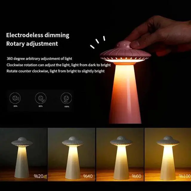 Alt view image 4 of 6 - Gemdeck Flying Saucer LED Table Lamp Eye Protection USB Rechargeable Dimming Atmosphere Light Reading Night Light Bedside Decor Black