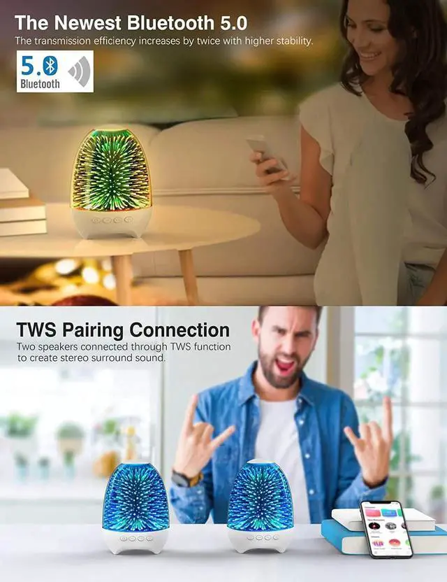 Alt view image 3 of 5 - Gemdeck Night Light Bluetooth Speaker, 3D Glass Touch Control Bedside Table Lamp 7-Color LED Portable Wireless Speakers