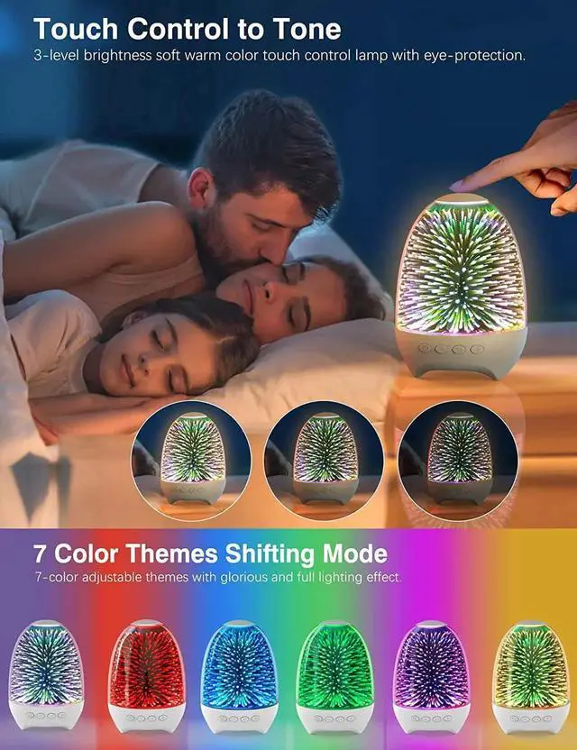 Alt view image 4 of 5 - Gemdeck Night Light Bluetooth Speaker, 3D Glass Touch Control Bedside Table Lamp 7-Color LED Portable Wireless Speakers