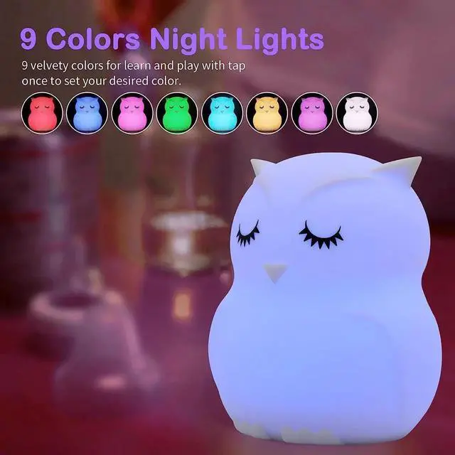 Alt view image 5 of 5 - Gemdeck Owl Night Lights for Kids, 9 Colors USB Rechargeable Soft Silicone LED Nightlight