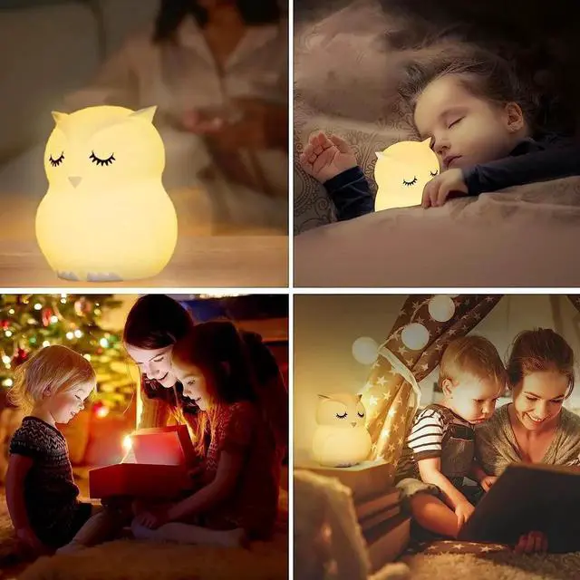 Alt view image 2 of 5 - Gemdeck Owl Night Lights for Kids, 9 Colors USB Rechargeable Soft Silicone LED Nightlight
