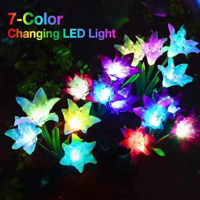 Alt view image 5 of 6 - Gemdeck 4 Pack Outdoor Solar Garden Bigger Lily Flowers Lights, Waterproof 7 Color Changing Lights Garden Decoration