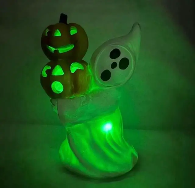Alt view image 5 of 5 - Gemdeck Halloween Decor Ghost With Pumpkin Light Up Jack-o'-lantern Ceramic Pumpkin Light D