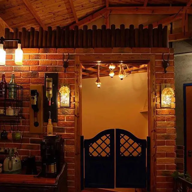 Alt view image 3 of 5 - Gemdeck Hanging Lantern Mason Jar Lights Wooden Board Led Mason Jar Wall Lights