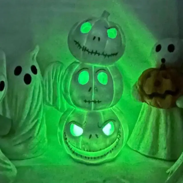 Alt view image 5 of 5 - Gemdeck Halloween Decor Ghost With Pumpkin Light Up Jack-o'-lantern Ceramic Pumpkin Light E