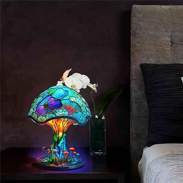 Alt view image 5 of 5 - Gemdeck Painting Mushroom Table Lamp, Hight Stained Plant Series Night Light, Bohemian Resin Mushroom Decorative