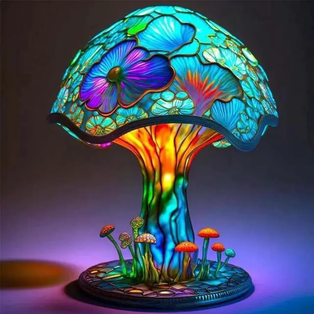 Main image of Gemdeck Painting Mushroom Table Lamp, Hight Stained Plant Series Night Light, Bohemian Resin Mushroom Decorative