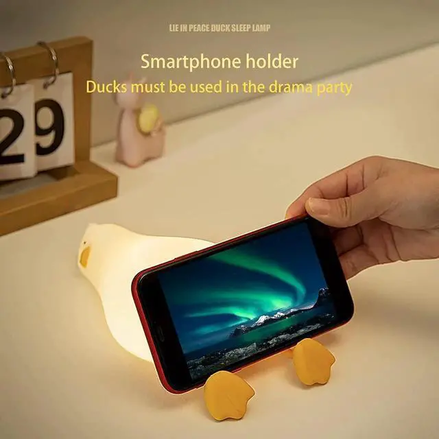 Alt view image 2 of 6 - Gemdeck Lying Flat Duck Night Light, LED Squishy Duck Lamp, Silicone Dimmable Nightlight