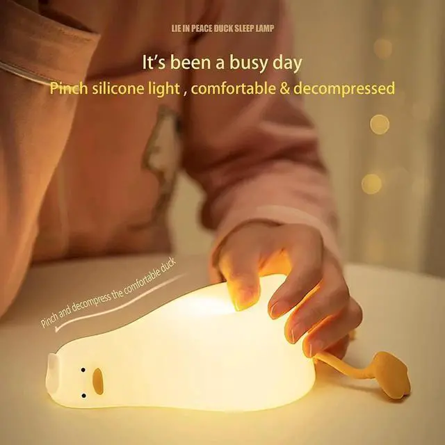 Alt view image 3 of 6 - Gemdeck Lying Flat Duck Night Light, LED Squishy Duck Lamp, Silicone Dimmable Nightlight