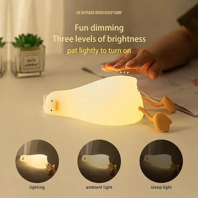 Alt view image 4 of 6 - Gemdeck Lying Flat Duck Night Light, LED Squishy Duck Lamp, Silicone Dimmable Nightlight
