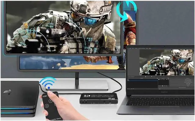 Alt view image 3 of 7 - 3X1 4K@60Hz Video Capture Device Video Capture Card 4K 60fps HDMI-compatible to HDMI&USB3.0/Type-C with Mic & 3.5mm Audio & IR for Game Record Live Streaming Broadcast