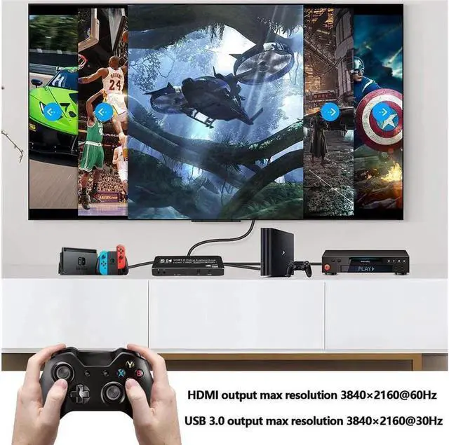 Alt view image 2 of 7 - 3X1 4K@60Hz Video Capture Device Video Capture Card 4K 60fps HDMI-compatible to HDMI&USB3.0/Type-C with Mic & 3.5mm Audio & IR for Game Record Live Streaming Broadcast