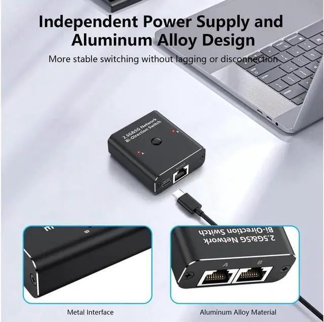 Alt view image 3 of 7 - 2.5G/5G Gigabit RJ45 Network Ethernet Adapter Switch, Ethernet Selector LAN Ethernet Splitter Adapter with USB Power Cable Suitable Super Cat5,Cat5e,Cat6,Cat7, Cat8