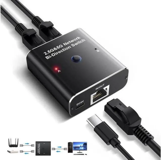 Main image of Ethernet Switch Bi-Directional 2.5G/5G Gigabit , Ethernet Selector Network Adapter RJ45 LAN Ethernet Socket Connector Adapter Suitable Super Cat5, Cat5e, Cat6, Cat7, Cat8 LAN Ethernet Cable