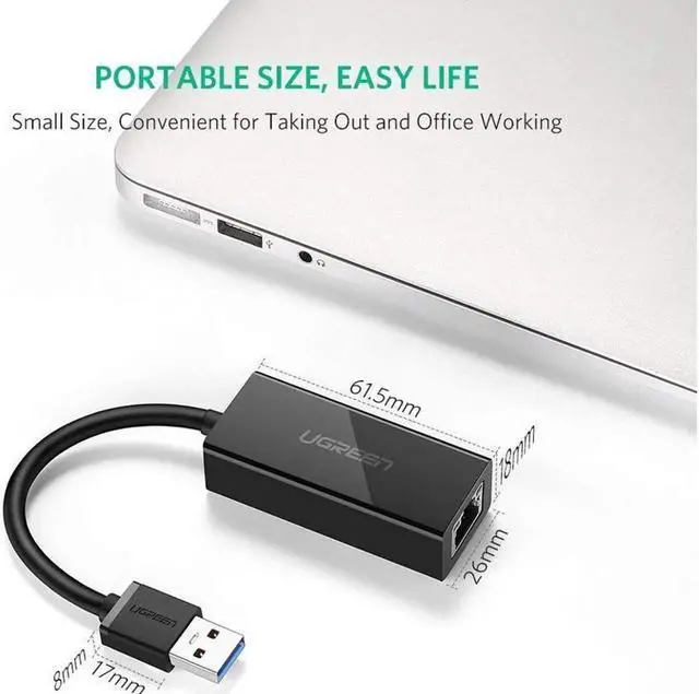 Alt view image 7 of 7 - Network Adapter USB 3.0 to Ethernet RJ45 Lan Gigabit Adapter for 10/100/1000 Mbps Ethernet Supports Nintendo Switch, Black