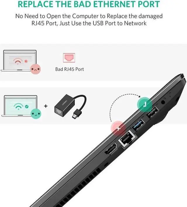 Alt view image 3 of 7 - Network Adapter USB 3.0 to Ethernet RJ45 Lan Gigabit Adapter for 10/100/1000 Mbps Ethernet Supports Nintendo Switch, Black