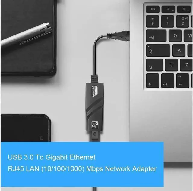 Alt view image 7 of 7 - USB Network Adapter, USB 3.0 to RJ45 Gigabit, Black