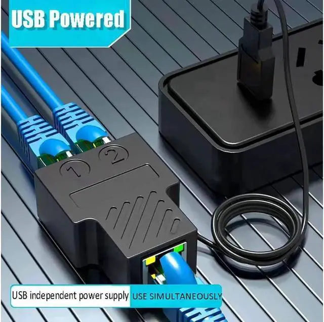 Alt view image 4 of 7 - Ethernet Splitter 1 to 2 RJ45 Network Adapter [Internet at The Same Time], USB to Dual Female RJ45 Port with 1.2m USB Power Cable,for Cat7/6/5/5e Network Cable,Compatible with Router,TV
