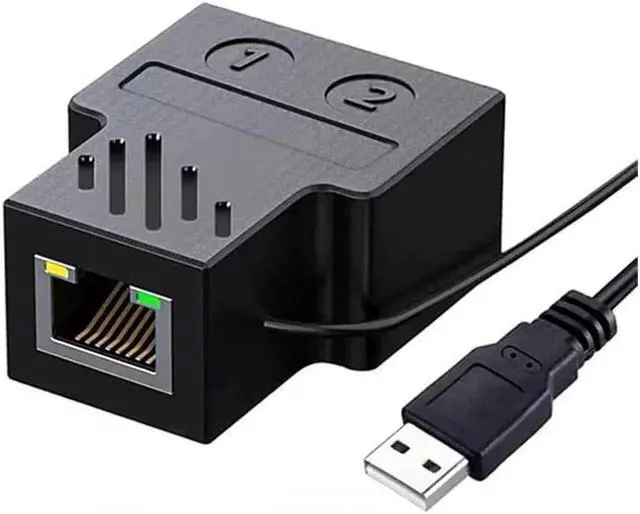 Alt view image 3 of 7 - Ethernet Splitter 1 to 2 RJ45 Network Adapter [Internet at The Same Time], USB to Dual Female RJ45 Port with 1.2m USB Power Cable,for Cat7/6/5/5e Network Cable,Compatible with Router,TV