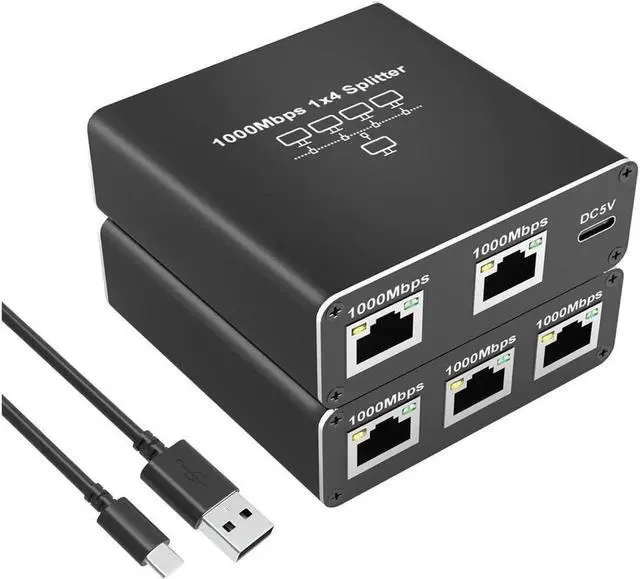 Main image of Gigabit Splitter Adapter,RJ45 Ethernet Splitter 1 to 4 Network Adapter(4 Devices Surf Internet Simultaneously) Works for Cat5e/Cat6/Cat7/Cat8 Connector LAN Internet