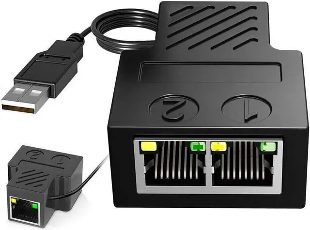 Main image of RJ45 Ethernet 1 to 2 Splitter Connectors Splitter Adapter with USB Power Cable LAN Ethernet Connector Compatible with Cat5,Cat5e,Cat6,Cat7,Two Computer Can Share The Internet at The Same