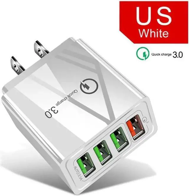 Main image of 3.1A Quick Charge 4.0 3.0 4 Port USB Charger USB Fast Charger QC4.0 QC3.0 For Samsung S10 A50 Xiaomi Mi9 iPhone X 7 Wall Adapter-White