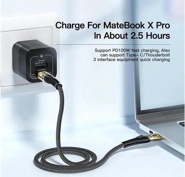 Alt view image 6 of 7 - USB C to USB C Cable (1-Pack, 3.3ft), 100W 5A USB C Cable Transparent Shell, Type C Charger Cable Fast Charging for MacBook Pro, iPad Pro Air Mini, Samsung Galaxy S23/22/Z Fold/Z Flip, Pixel