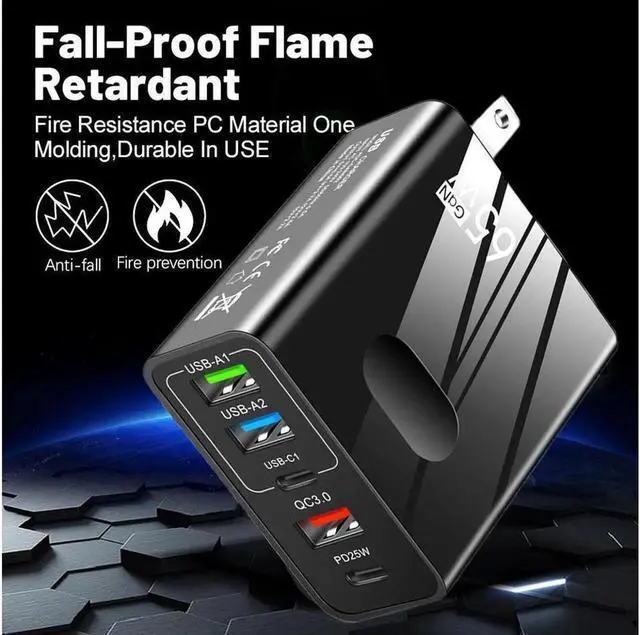 Alt view image 3 of 7 - USB C Charger 65W 5-Port Portable Charger USB Type-C Charger Compact GaN Fast Charger USB C Fast Charging Block for MacBook Pro/Air iPhone 14 Pro, Galaxy Tab S8, S23, Dell XPS 13- White