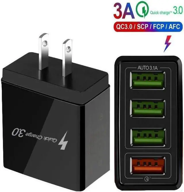 Main image of 48W Quick Charger 3.0 USB Charger for Samsung A50 A30 iPhone 7 8 Huawei P20 Tablet QC 3.0 Fast Wall Charger - Black