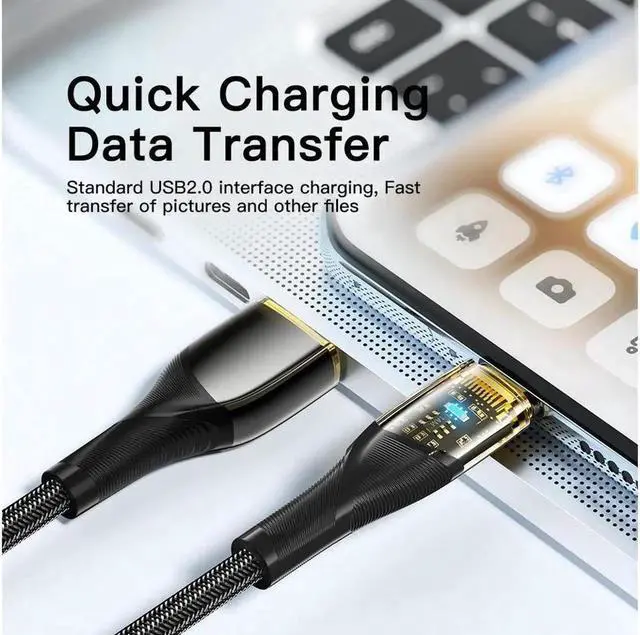 Alt view image 5 of 7 - [3.3ft, 1-pack] USB A to USB C Cable Transparent E-Marker PD 100W 7A Fast Charging 480Mbps Data Transmission Type C Cable for MacBook Pro, Samsung Galaxy, iPad and More