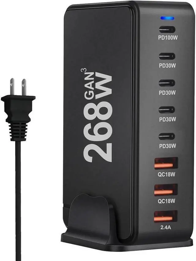 Main image of 268W GaN Charger USB PD Muti Plugs QC4.0 Fast Charging GaN Charger Mobile Phone Quick Charging Type C Desk for IPhone Xiaomi Samsung - Black