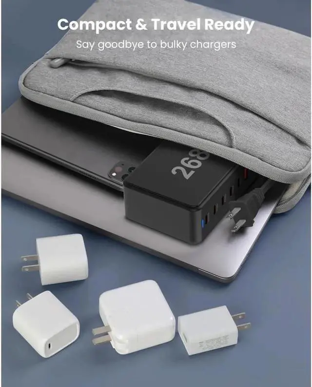 Alt view image 3 of 7 - 268W GaN Charger USB PD Muti Plugs QC4.0 Fast Charging GaN Charger Mobile Phone Quick Charging Type C Desk for IPhone Xiaomi Samsung - Black