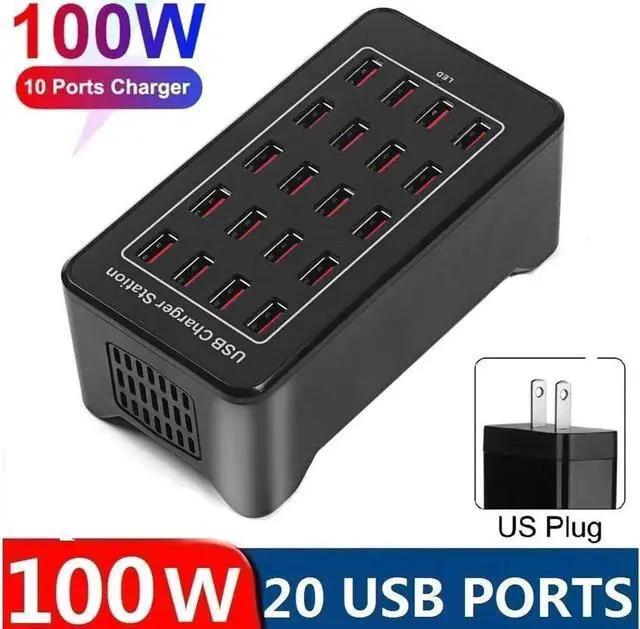 Alt view image 3 of 7 - 100w 20(20A) Port, USB Fast Charging Station,Travel Desktop USB Rapid Charger,Multi Ports Charging Station Organizer Compatible with Smartphones,Tables,and More Devices - Black