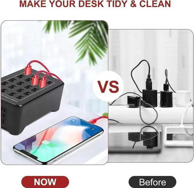 Alt view image 7 of 7 - 20-Port 100 watt (20 A) USB Charging Station, Travel Desktop USB Rapid Charger, Multi Ports Fast Charger Station Organizer Compatible with Smartphones, Tables, and More Devices - Black