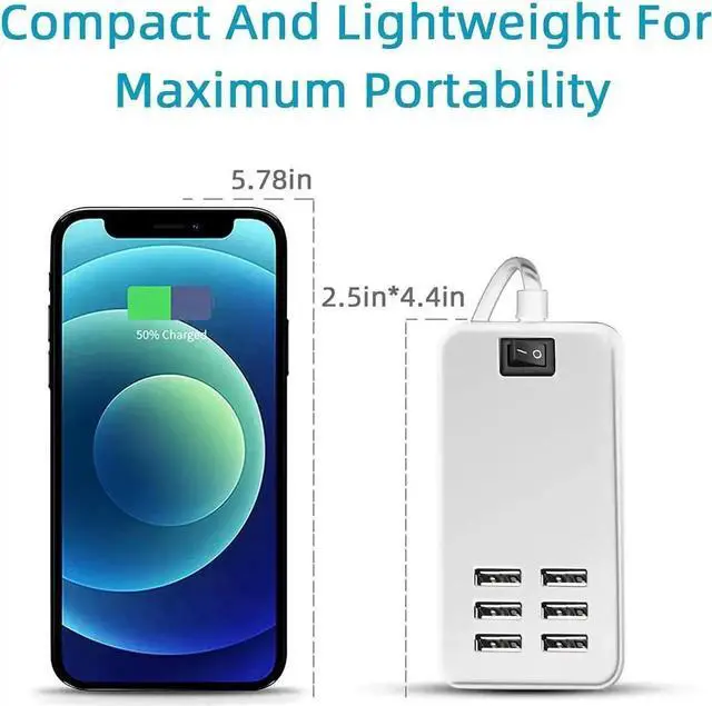 Alt view image 3 of 4 - 6 Ports USB Charger Hub Desktop US Plug AC Power Wall Travel Charging Adapter Slots Charging Station Extension Socket Outlet with Cable