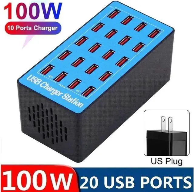 Main image of USB Charging Station, 20 USB Fast Ports Charge Docking Station, Multi Device Charger Organizer Compatible with iPad, iPhone, Tablet and Cell Phone - Blue