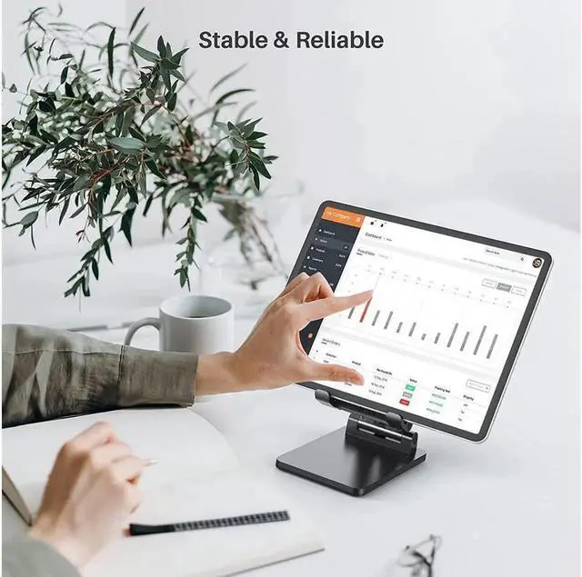 Alt view image 6 of 7 - Cell Phone Holder Adjustable Desktop Cell Phone Stand Cradle Dock Compatible Tablet Stand iPhone Stand Foldable Phone Stand for Desk Thick Case Phone Compatible 4-13in Phone iPad,Tablet