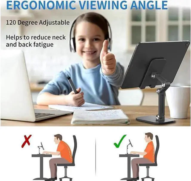 Alt view image 4 of 7 - Desktop Phone Holder Stand For iPhone iPad Adjustable Desktop Tablet Holder Universal Table Cell Phone Stand Compatible with 4"-12.9"Mobile Phone/Tablet/Kindle/ Smartphones,Black