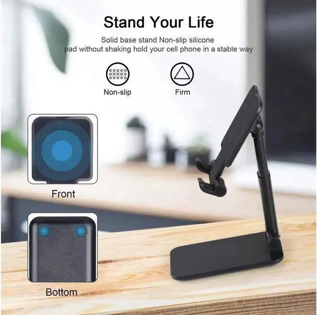 Alt view image 2 of 7 - Upgraded T9 Foldable Cell Phone Stand T7 Portable Aluminum Phone Holder Adjustable Phone Dock Cradle Compatible with iPhone Pro Max Small Tablets and Other Phones,4-12.9Inches Black