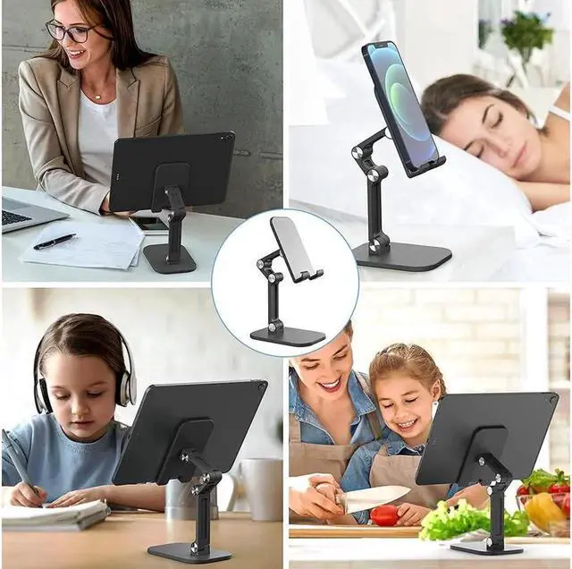 Alt view image 5 of 7 - Upgraded Desktop Tablet Holder Table Cell Foldable Extend Support Desk Mobile Phone Holder Stand For iPad Pro Air Mini, Galaxy Tabs, Cell Phones, 4-12.9" Devices, Black