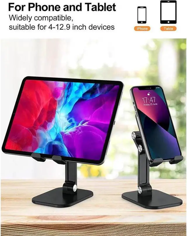 Alt view image 2 of 7 - Upgraded Desktop Tablet Holder Table Cell Foldable Extend Support Desk Mobile Phone Holder Stand For iPad Pro Air Mini, Galaxy Tabs, Cell Phones, 4-12.9" Devices, Black