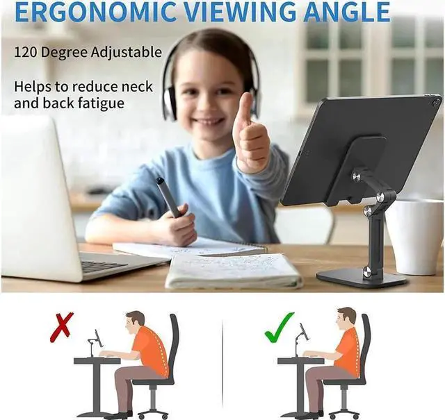 Alt view image 4 of 7 - Upgraded Desktop Tablet Holder Table Cell Foldable Extend Support Desk Mobile Phone Holder Stand For iPad Pro Air Mini, Galaxy Tabs, Cell Phones, 4-12.9" Devices, Black