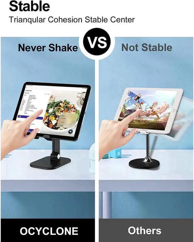 Alt view image 7 of 7 - Upgraded Desktop Tablet Holder Table Cell Foldable Extend Support Desk Mobile Phone Holder Stand For iPad Pro Air Mini, Galaxy Tabs, Cell Phones, 4-12.9" Devices, Black
